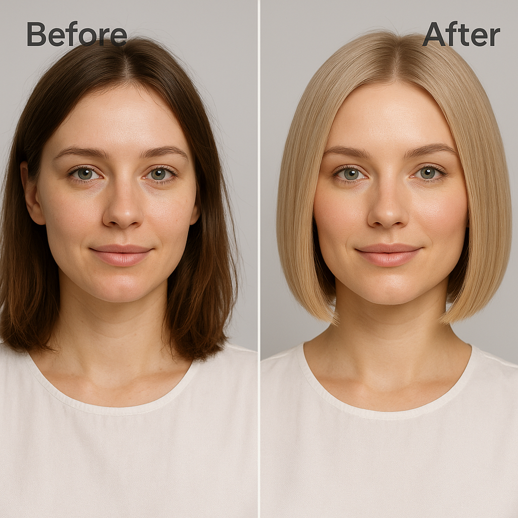 Before and after AI hairstyle change